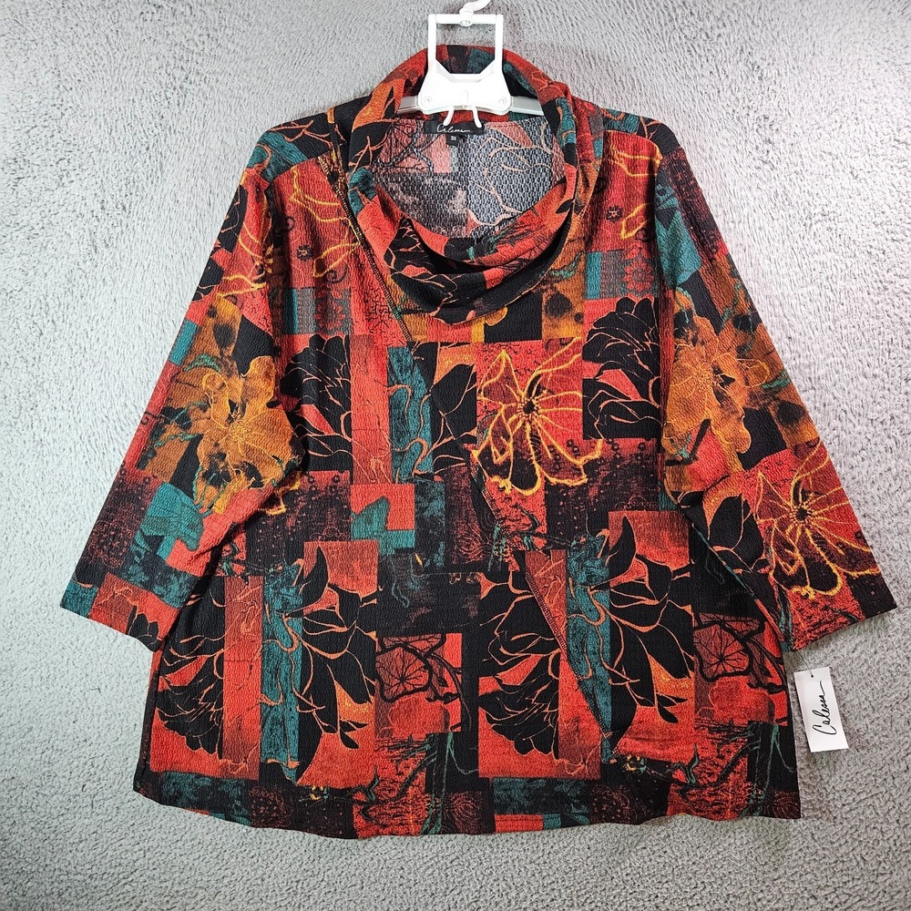 NEW Calessa Top Blouse Women 3X Stretch Loose Mock Neck Multicolor